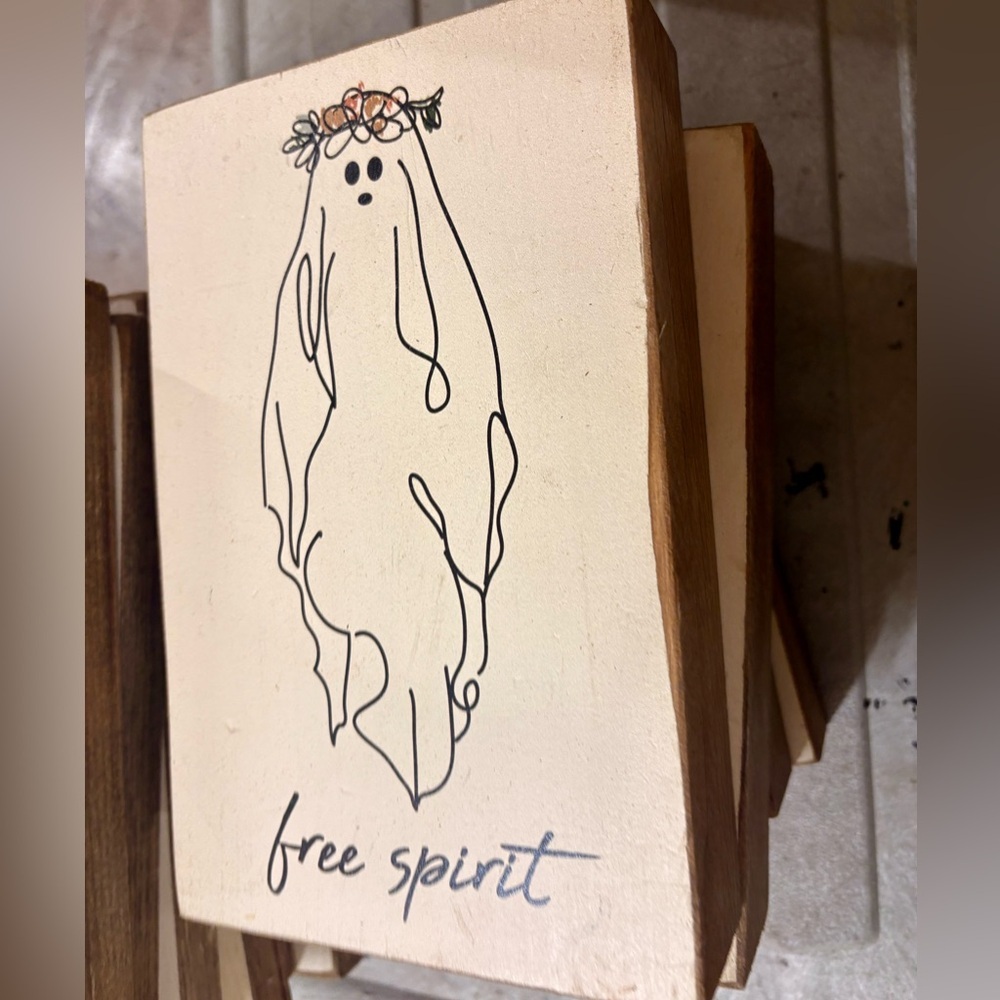 Wooden Halloween Decor Block Boho Pumpkin, Hippie Ghost or Moon Pumpkin - Picture 5 of 7